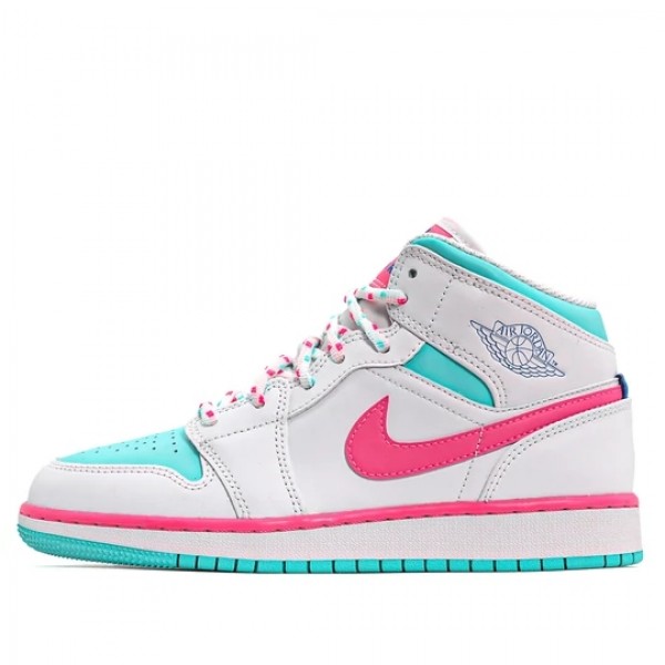 Nike Air Jordan 1 Mid "White Pink Green Soar" Damen AJ1 Sneakers 555112-102