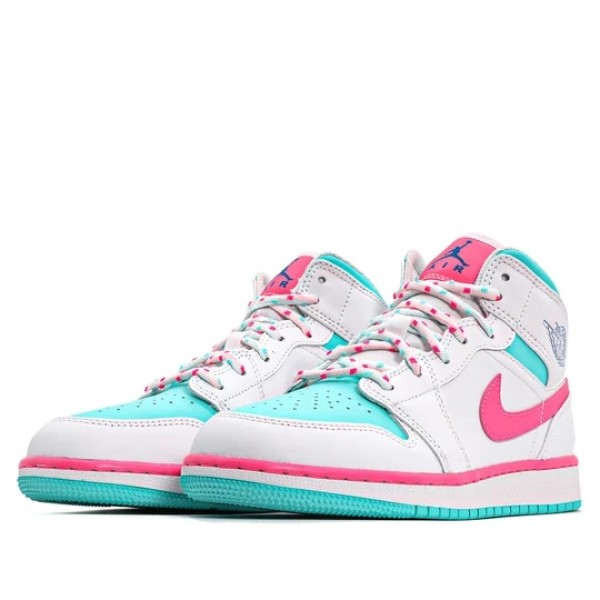 Nike Air Jordan 1 Mid "White Pink Green Soar" Damen AJ1 Sneakers 555112-102