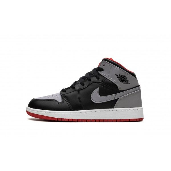 Nike Air Jordan 1 Mid Grundschule Schwarz Grau Rot DQ8423-006 Schuhe