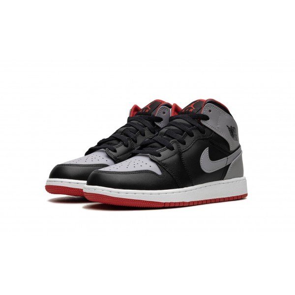 Nike Air Jordan 1 Mid Grundschule Schwarz Grau Rot DQ8423-006 Schuhe